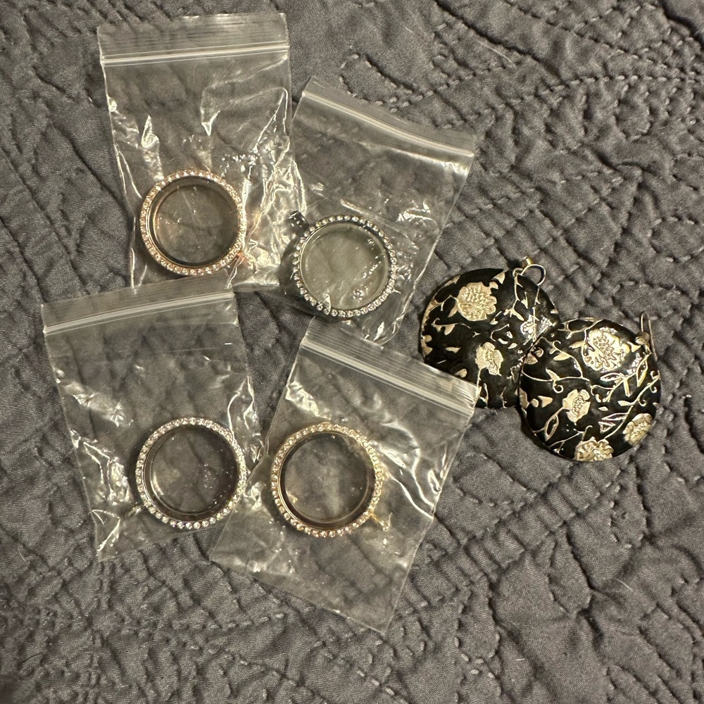 Floating Lockets (4) and Earrings